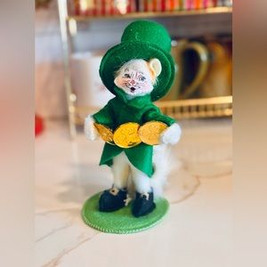 Whimsical Green Cat Figurine with Gold Coins